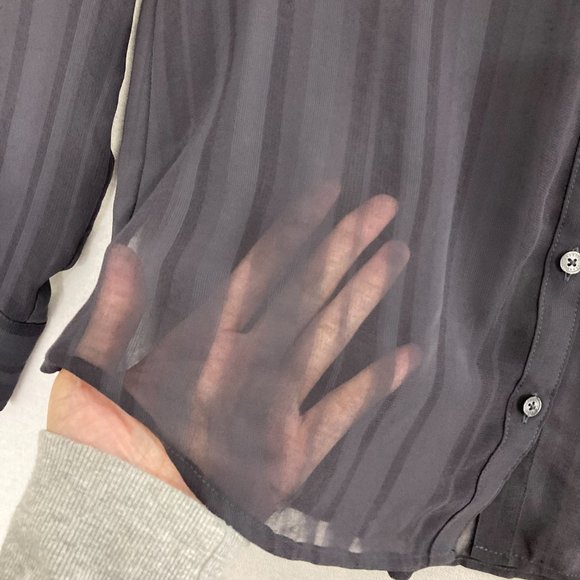 Express The Portofino Shirt Slim Dark Gray Striped Sheer Button Down Medium - Picture 6 of 11